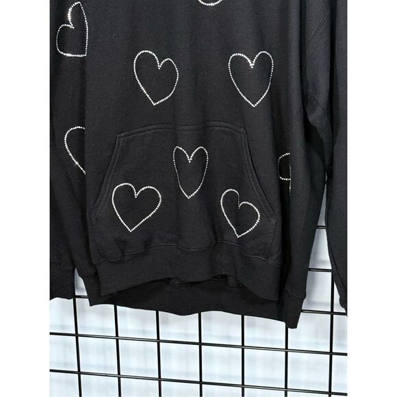 All Over Rhinestone Hearts Hoodie Sweatshirt Womens XL Black Valentines Day - Picture 4 of 8
